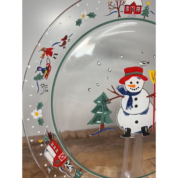 Pfaltzgraff Christmas Perennials Snow Village 13" Round Glass Platter - Picture 5 of 6